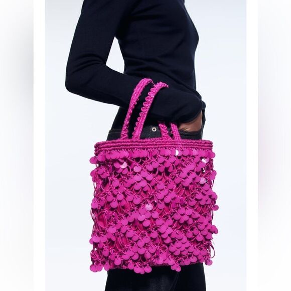 NWT Zara Beaded Fabric Handbag - Picture 2 of 9